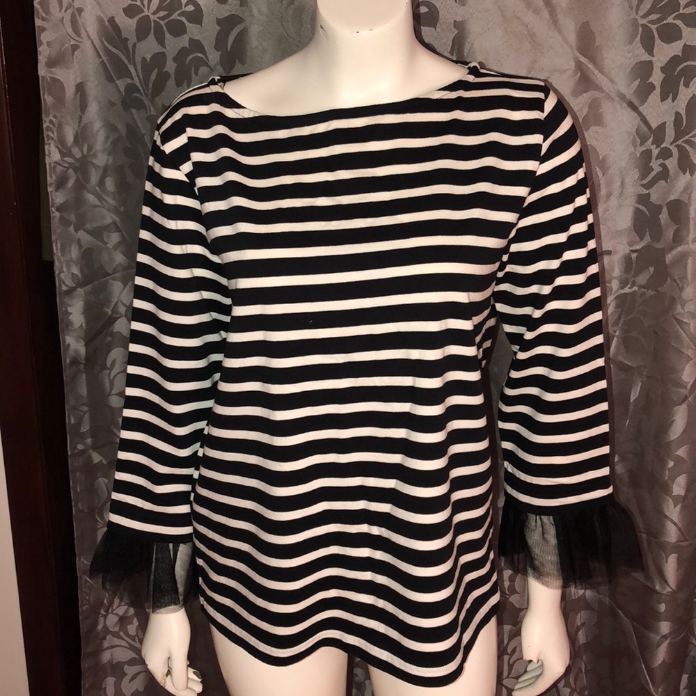 J Crew Striped Long Sleeve Shirt w Lace Cuffs
